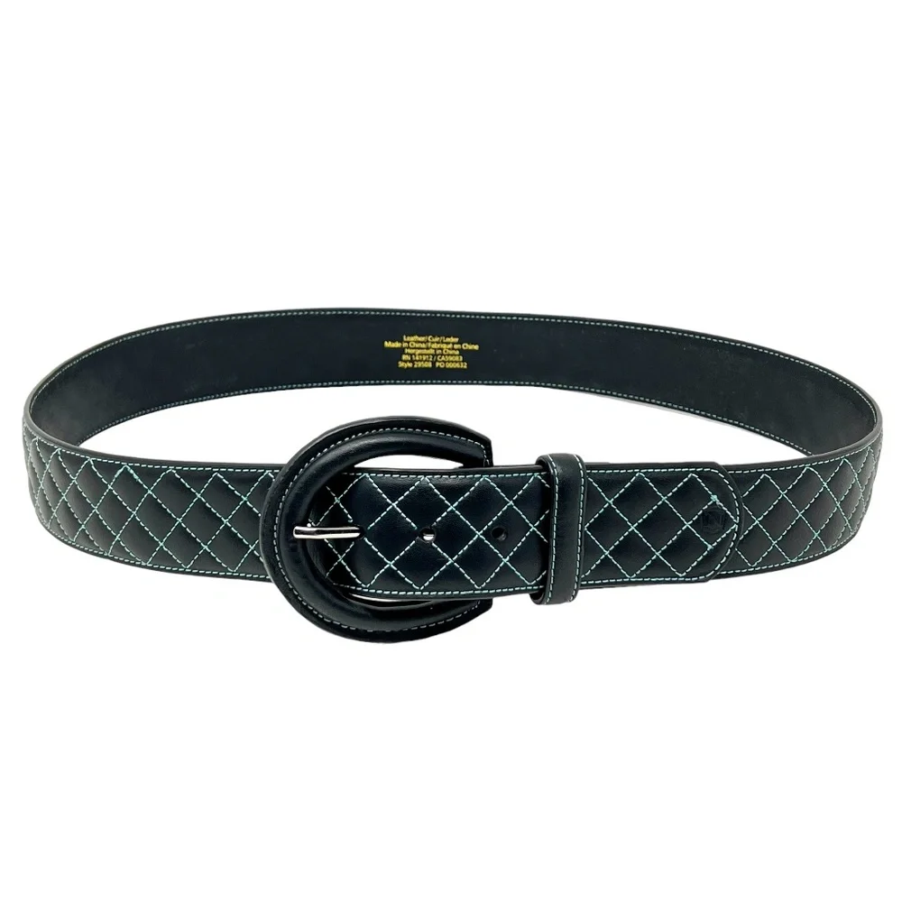 Noble Outfitters Equestrian Classic Quilted Belt Black w/Blue Stitching sz XL